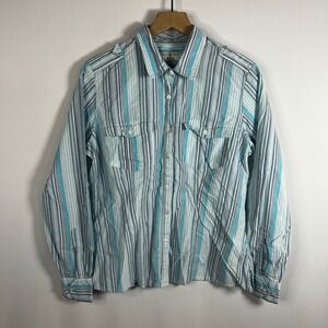 Vintage Covington Blouse Women 14 Blue Purple Striped Cotton Button Down Shirt